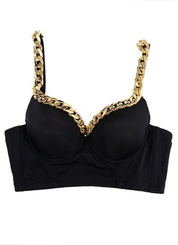 Gold Cuban Chain V-neck Bustier Crop Top For Women with Adjustable Straps in Saudi Arabia