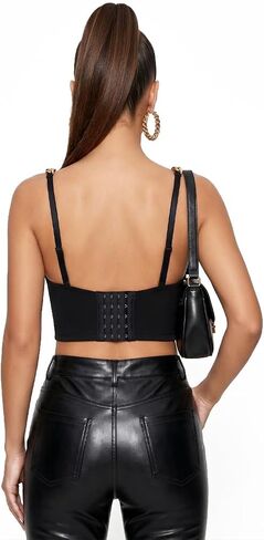 Gold Cuban Chain V-neck Bustier Crop Top For Women with Adjustable Straps in Saudi Arabia