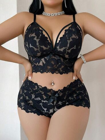 Women 2026 Plus Size Lace Lingerie Set 2 Piece Wireless Bra and Panty Set Soft Cup in Kuwait