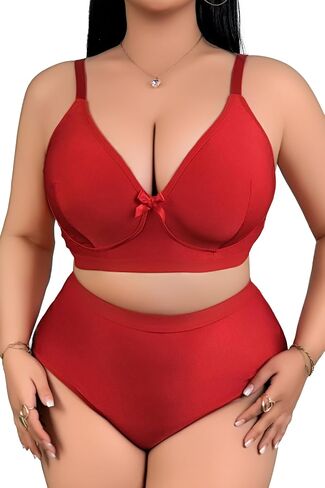 Women's Plus Size 2 Piece Lingerie Set Sheer Deep V Neck Bra Panty Sexy Babydoll Outfits Underwear Bikini Sets in Saudi Arabia