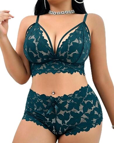 Plus Size Sexy Lingerie Set for Women Strappy Floral Lace 2 Piece Bralette and High Waist Panty 1XL-4XL in Saudi Arabia