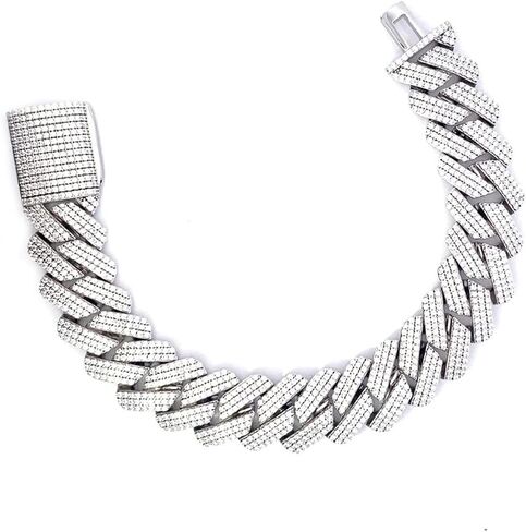 سوار سلسلة كوبية من SAVEARTH DIAMONDS 12.50 قيراط من الماس المويسانتي بعرض 16 مم من الذهب عيار 14 قيراط فوق مجوهرات الفضة الاسترليني للرجال (VVS Clarity) in Kuwait