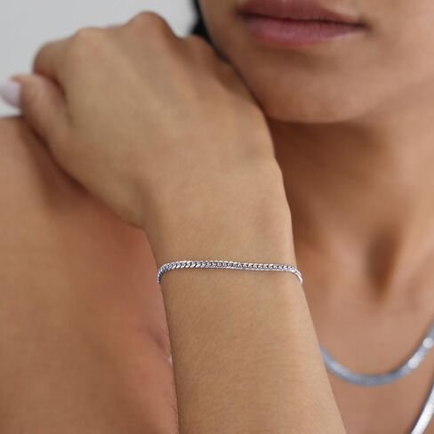 Nuragold 14K Real White Gold Solid Miami Cuban Link 2.7mm Chain Bracelet (7"-9") Italian Jewelry for Men & Women in Kuwait