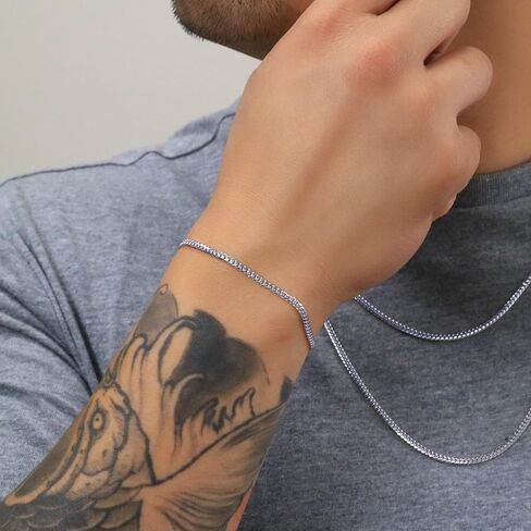 Nuragold 14K Real White Gold Solid Miami Cuban Link 2.7mm Chain Bracelet (7"-9") Italian Jewelry for Men & Women in Kuwait