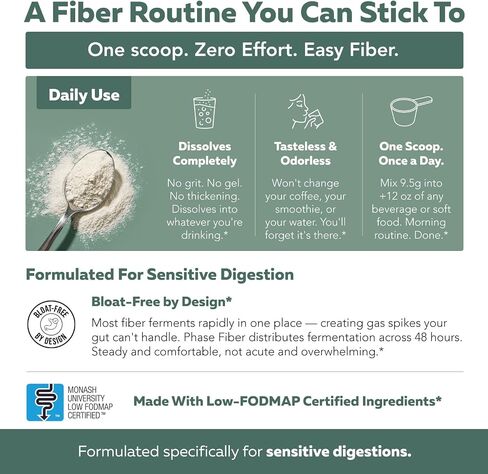 Phase Fiber™ Prebiotic Powder for Complete Gut & Digestion Support, Low FODMAP Certified Ingredients, Triple Phase Fermentation, Clinically Studied for Sensitive Digestion, Vegan (30 Servings) in Saudi Arabia