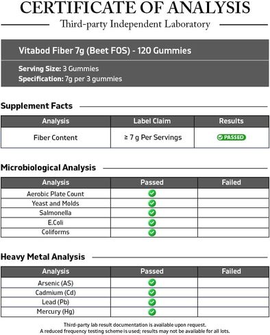 Vitabod Fiber Gummies 7G Per Serving for Digestive Health & Regularity, Prebiotic GOFOS™ Plant-Based Fiber, No Sugar Added, Vegan, Berry Peach Strawberry, 120 Gummies (Adults, Women & Men) in Saudi Arabia