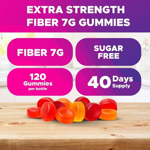Vitabod Fiber Gummies 7G Per Serving for Digestive Health & Regularity, Prebiotic GOFOS™ Plant-Based Fiber, No Sugar Added, Vegan, Berry Peach Strawberry, 120 Gummies (Adults, Women & Men) in Saudi Arabia