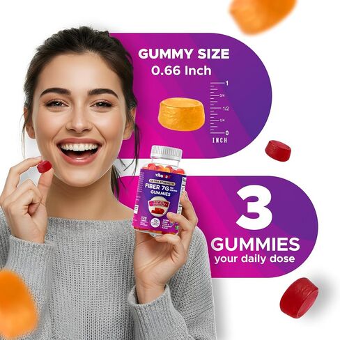 Vitabod Fiber Gummies 7G Per Serving for Digestive Health & Regularity, Prebiotic GOFOS™ Plant-Based Fiber, No Sugar Added, Vegan, Berry Peach Strawberry, 120 Gummies (Adults, Women & Men) in Saudi Arabia