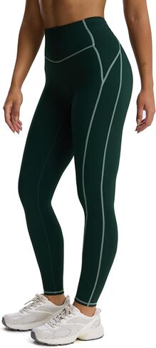 Aoxjox Women's Lexi Lined Leggings 26" & Color Block Lexi Lined Strappy Bra (Forest Green/Sage Green,Small) in Kuwait