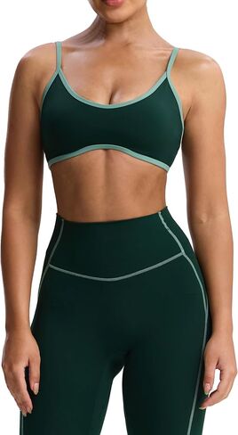 Aoxjox Women's Lexi Lined Leggings 26" & Color Block Lexi Lined Strappy Bra (Forest Green/Sage Green,Small) in Kuwait