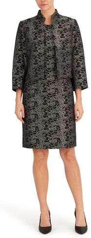 Le Suit Women's Jacquard Stand Collar Three Quarter Sleeve Jacket & Empire Seamed Dress in Kuwait