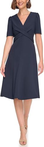Tommy Hilfiger Women's Short Sleeve Surplice Neck Cross Waist Knee Length A-Line Dress in Kuwait