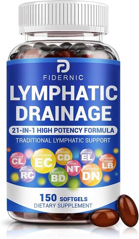 Lymphatic Drainage Supplement — Lymph System Support 21-in-1 Herbal Blend with Echinacea, Dandelion, Burdock, Bromelain, Calendula, Turmeric & More for Immune Health & Fluid Balance — 150 Softgels in Kuwait