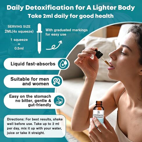 Lymphatic Drainage Drops - 11 in 1 Lymphatic Supplement with Echinacea, Horse Chestnut, Dandelion, Elderberry & Burdock, Support Lymph, Liver Detox & Repair - Raspberry Flavor, Sugar Free, 2 Fl Oz in Saudi Arabia