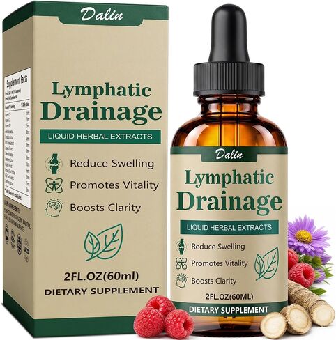 Dalin Liposomal Lymphatic Drainage Drops - 21 in 1 Organic Lymphatic Drainage Supplement with Burdock Root, Echinacea, Elderberry, Calendula - Supports Lymphatic Health - Liquid Form - 1pc - 2 fl oz in Kuwait