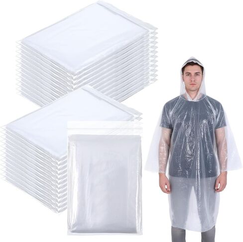 25 Pack Disposable Rain Ponchos for Adults Large Plastic Ponchos with Hood Bulk Emergency Raincoat for Adult Men Women Travelling Camping Outside in Kuwait