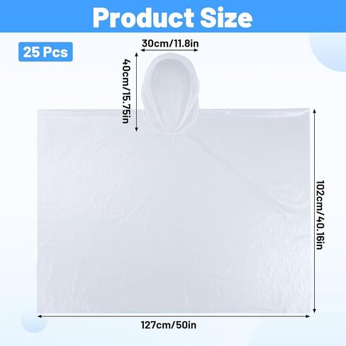 25 Pack Disposable Rain Ponchos for Adults Large Plastic Ponchos with Hood Bulk Emergency Raincoat for Adult Men Women Travelling Camping Outside in Kuwait
