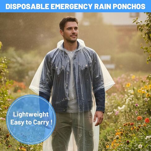 25 Pack Disposable Rain Ponchos for Adults Large Plastic Ponchos with Hood Bulk Emergency Raincoat for Adult Men Women Travelling Camping Outside in Kuwait