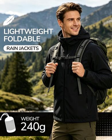 Men's Rain Jacket Waterproof Lightweight Rain Coat with Hood, Breathable Mens Windbreaker for Outdoor Cycling Travel in Saudi Arabia