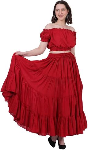Wevez® Women's Plus Size Maxi Skirt Gypsy 25 Yard Long Flowy Solid Color Cotton Renaissance Skirt in Kuwait