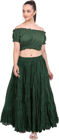 Wevez® Women's Plus Size Maxi Skirt Gypsy 25 Yard Long Flowy Solid Color Cotton Renaissance Skirt in Kuwait