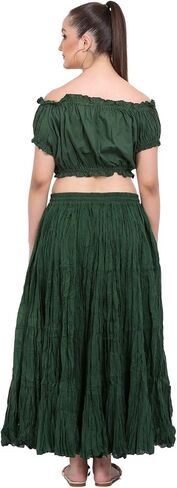 Wevez® Women's Plus Size Maxi Skirt Gypsy 25 Yard Long Flowy Solid Color Cotton Renaissance Skirt in Kuwait