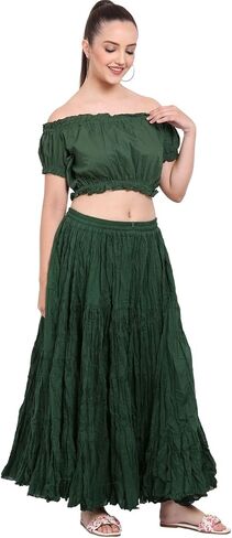 Wevez® Women's Plus Size Maxi Skirt Gypsy 25 Yard Long Flowy Solid Color Cotton Renaissance Skirt in Kuwait