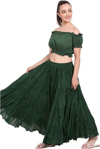 Wevez® Women's Plus Size Maxi Skirt Gypsy 25 Yard Long Flowy Solid Color Cotton Renaissance Skirt in Kuwait