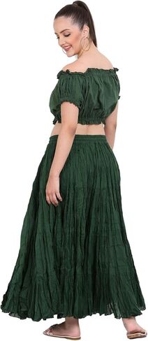 Wevez® Women's Plus Size Maxi Skirt Gypsy 25 Yard Long Flowy Solid Color Cotton Renaissance Skirt in Kuwait