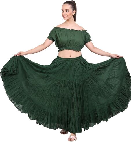 Wevez® Women's Plus Size Maxi Skirt Gypsy 25 Yard Long Flowy Solid Color Cotton Renaissance Skirt in Kuwait