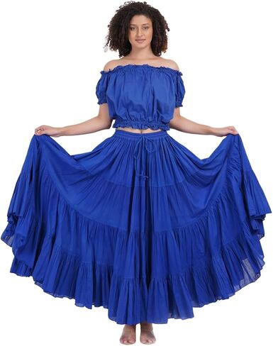 Wevez® Women's Plus Size Maxi Skirt Gypsy 25 Yard Long Flowy Solid Color Cotton Renaissance Skirt in Kuwait