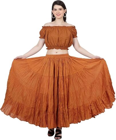 Wevez® Women's Plus Size Maxi Skirt Gypsy 25 Yard Long Flowy Solid Color Cotton Renaissance Skirt in Kuwait