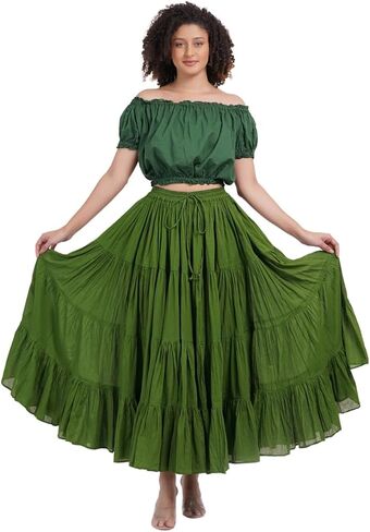 Wevez® Women's Plus Size Maxi Skirt Gypsy 25 Yard Long Flowy Solid Color Cotton Renaissance Skirt in Kuwait