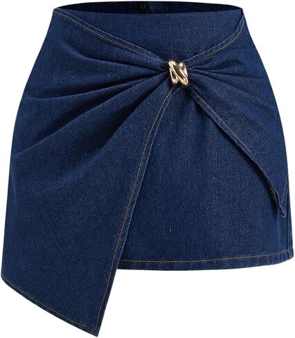 Milumia Women's Asymmetrical Mini Jean Skirt Metal Ruched Bodycon Denim Wrap Skirts Cowgirl Outfits in Kuwait