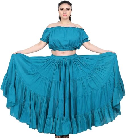 Wevez® Women's Plus Size Maxi Skirt Gypsy 25 Yard Long Flowy Solid Color Cotton Renaissance Skirt in Kuwait