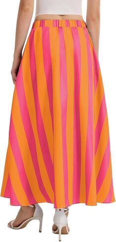 Womens Striped Maxi Skirts Summer Vacation A Line Flowy Elastic Waist Long Skirt Beach Casual Outfits in Kuwait