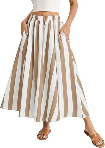 Womens Striped Maxi Skirts Summer Vacation A Line Flowy Elastic Waist Long Skirt Beach Casual Outfits in Saudi Arabia