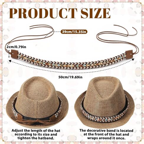 Cowboy Hat Band for Men & Women: Brown Leather Hat Band with Western Belt Buckle, Crochet Denim Cowboy Hat Cinch - Perfect Hat Accessories for Cowboy Hats in Kuwait