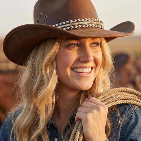 Cowboy Hat Band for Men & Women: Brown Leather Hat Band with Western Belt Buckle, Crochet Denim Cowboy Hat Cinch - Perfect Hat Accessories for Cowboy Hats in Kuwait