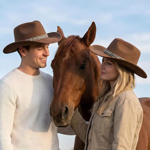 Cowboy Hat Band for Men & Women: Brown Leather Hat Band with Western Belt Buckle, Crochet Denim Cowboy Hat Cinch - Perfect Hat Accessories for Cowboy Hats in Kuwait
