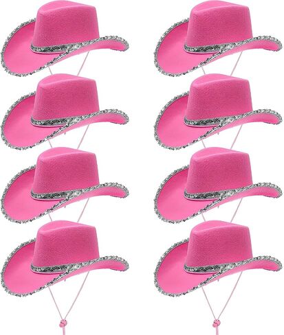 8 Pack Pink Sequin Cowboy Hat Bulk Western Cowgirl Hat for Women Adult Costume Party in Saudi Arabia