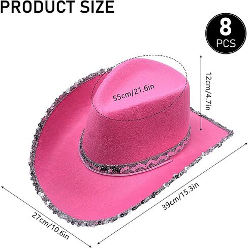 8 Pack Pink Sequin Cowboy Hat Bulk Western Cowgirl Hat for Women Adult Costume Party in Saudi Arabia