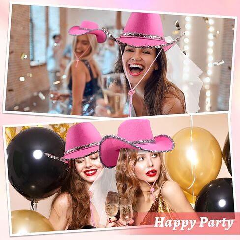 8 Pack Pink Sequin Cowboy Hat Bulk Western Cowgirl Hat for Women Adult Costume Party in Saudi Arabia