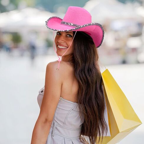 8 Pack Pink Sequin Cowboy Hat Bulk Western Cowgirl Hat for Women Adult Costume Party in Saudi Arabia