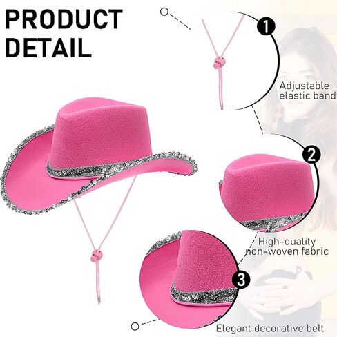 8 Pack Pink Sequin Cowboy Hat Bulk Western Cowgirl Hat for Women Adult Costume Party in Saudi Arabia