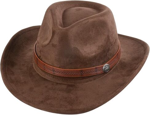 Adjustable Unisex Suede Cowboy hat, Western hat, Panama hat with Wide Brim, Vintage Style Fashion Design (Brown,Size: M) in Saudi Arabia