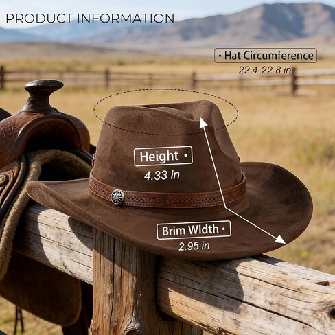 Adjustable Unisex Suede Cowboy hat, Western hat, Panama hat with Wide Brim, Vintage Style Fashion Design (Brown,Size: M) in Saudi Arabia