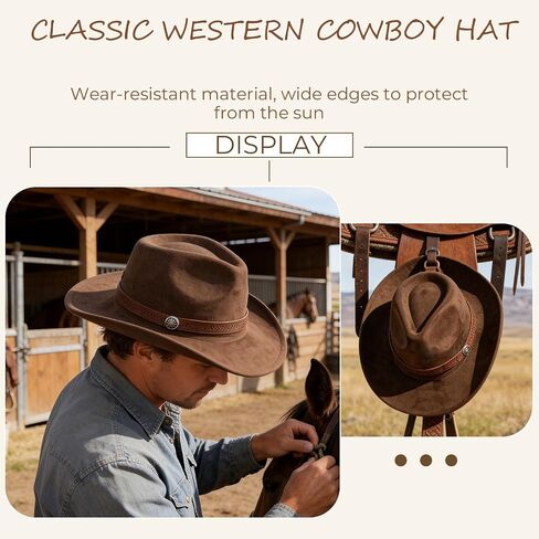 Adjustable Unisex Suede Cowboy hat, Western hat, Panama hat with Wide Brim, Vintage Style Fashion Design (Brown,Size: M) in Saudi Arabia