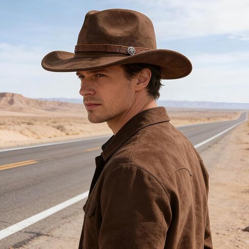 Adjustable Unisex Suede Cowboy hat, Western hat, Panama hat with Wide Brim, Vintage Style Fashion Design (Brown,Size: M) in Saudi Arabia