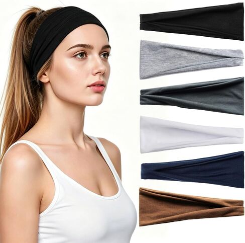 Headbands for Women - 6 Pack Wide Elastic Hair Bands, Stretchy Sweatbands, Soft Sports Thin Head Bands, Non-Slip Hair Accessories for Washing Face, Workouts, Yoga, Daily & Fashion Wear in Saudi Arabia